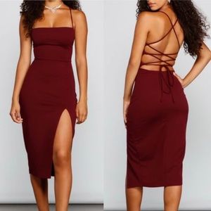 Formal Lace-Up Midi Dress